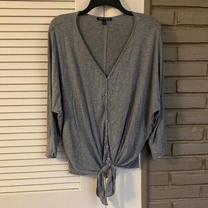 Cable & Gauge Light Gray Button-Up Tie Front Blouse